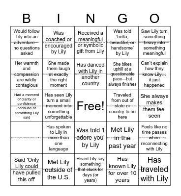 The Love I Give Bingo Card