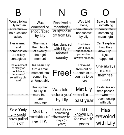 The Love I Give Bingo Card