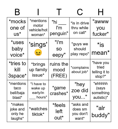 vibe ruiner bingo Card