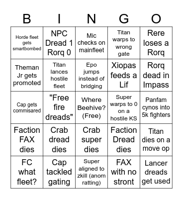 War bingo Card