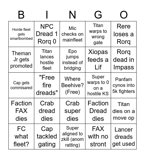 War bingo Card