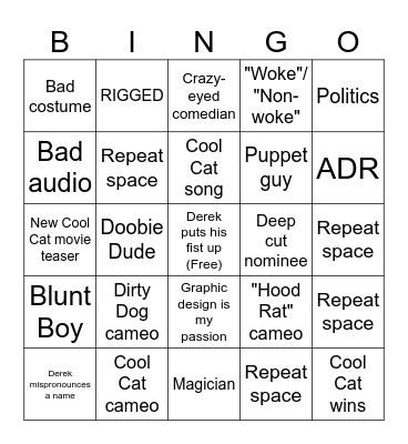 420 Awards Bingo Card