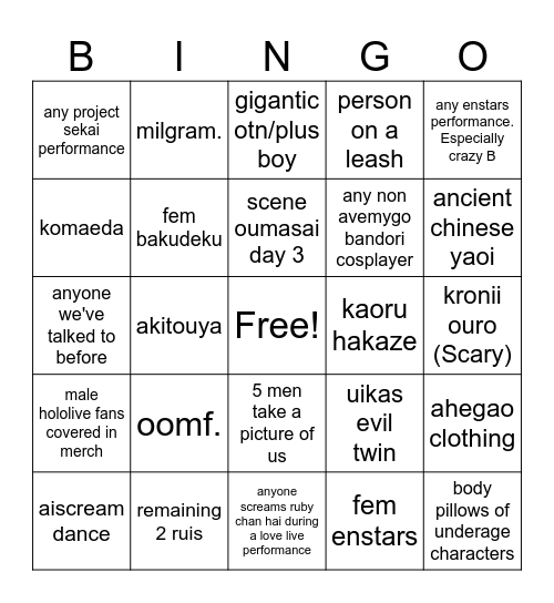 anime boston day 3 Bingo Card