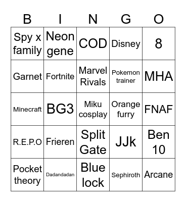 Fanexpo Bingo Cospay Bingo Card