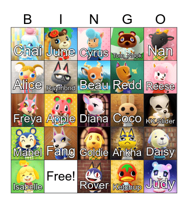 Animal Crossing Bingo Card