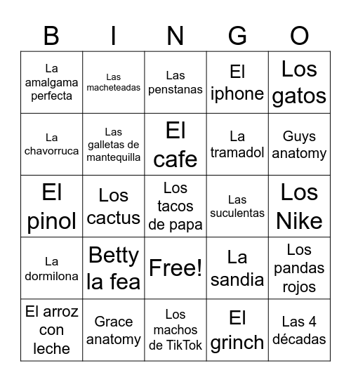 El bingo Liliañero Bingo Card