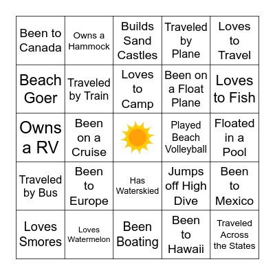 Summer Fun Bing0 Bingo Card
