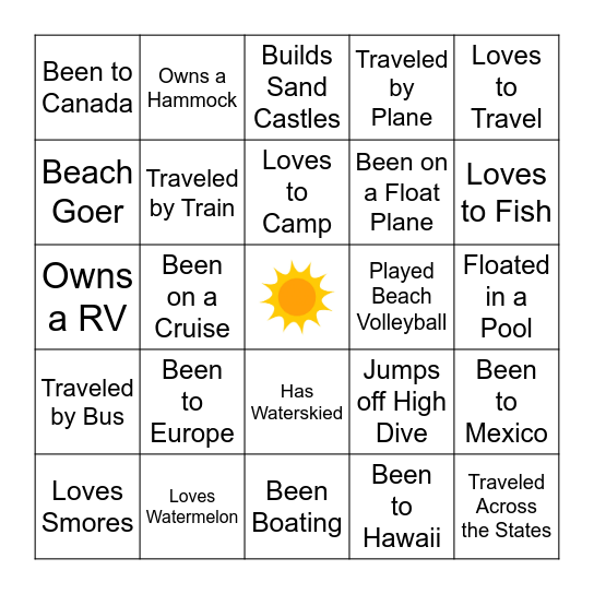 Summer Fun Bing0 Bingo Card