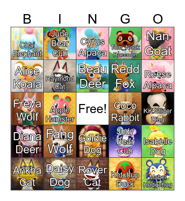 Animal Crossing Bingo Card