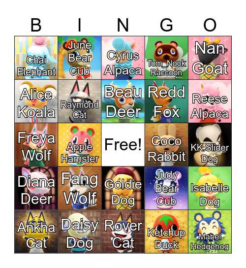 Animal Crossing Bingo Card