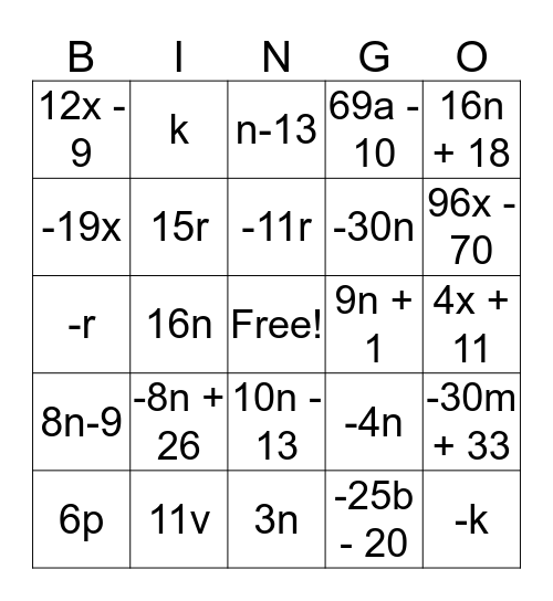 Simply Simplify Bingo Card