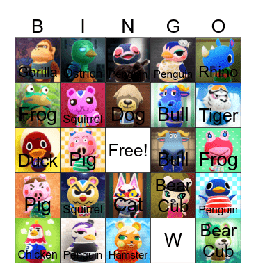 Animal Crossing Bingo Card