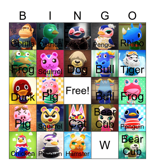 Animal Crossing Bingo Card