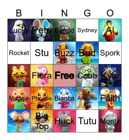 Animal Crossing Villager Hunting Bingo Card