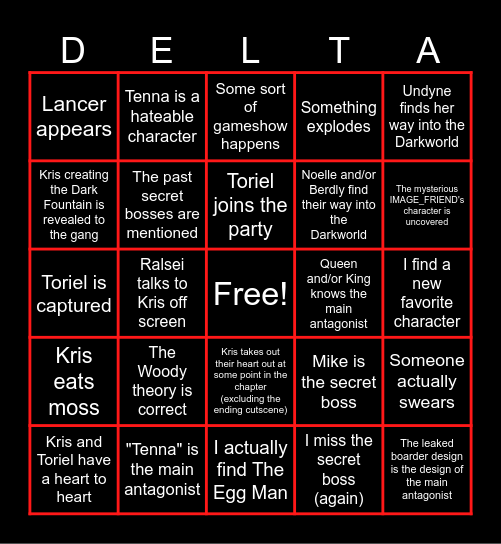 Deltarune Chaper 3 Bingo Card