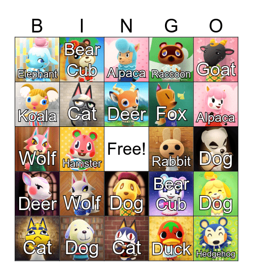 Animal Crossing Bingo Card