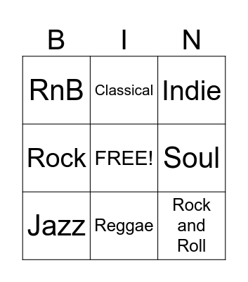 Music Genre Bingo Card