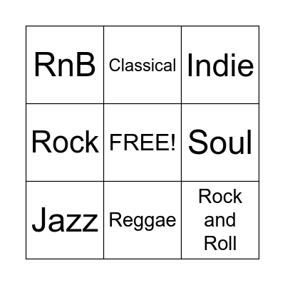 Music Genre Bingo Card