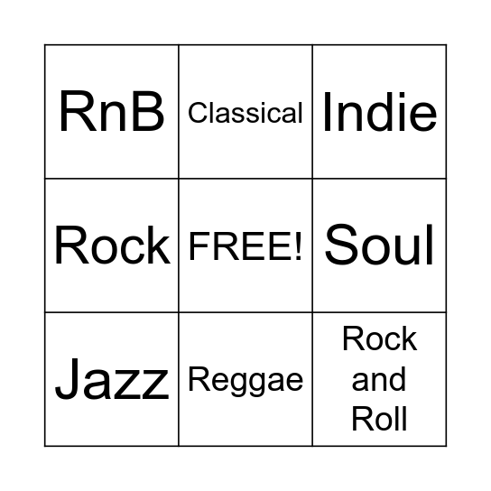 Music Genre Bingo Card