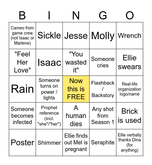 The Last of Us S2 E7 2025-05-25 Bingo Card