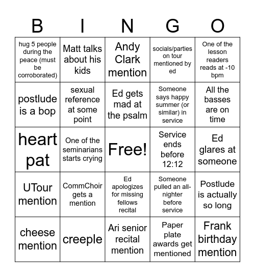 Ed-Isms and Church-Isms Bingo! Bingo Card
