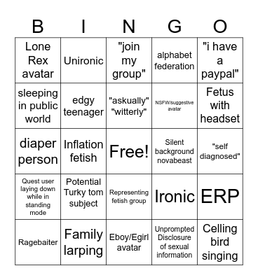 Vrchat Bingo Card
