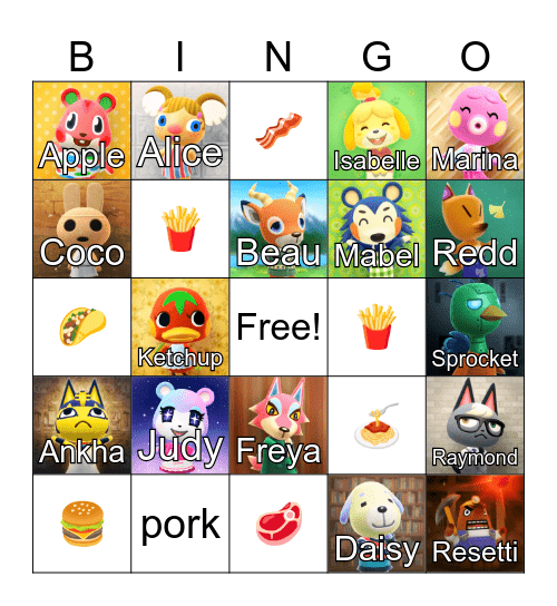 Animal Crossing Bingo Card
