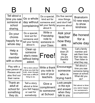 Jack's Kindness Bingo!  Bingo Card