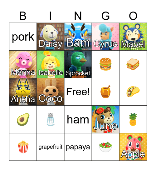 Animal Crossing Bingo Card