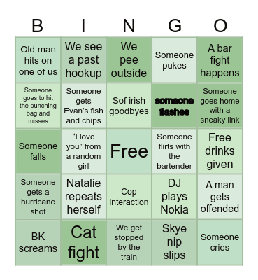 BAR BINGO Card