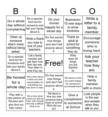 Caden's Kindness Bingo!  Bingo Card