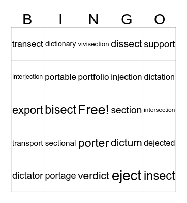 Vocabulary Bingo Card