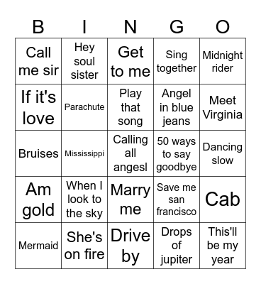 TRAIN SONGS Bingo Card