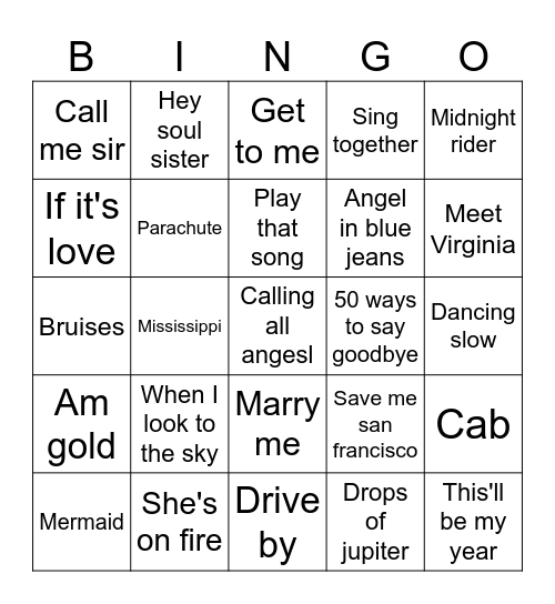 TRAIN SONGS Bingo Card