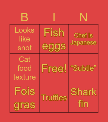 Iron Chef French Bingo Card
