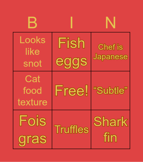 Iron Chef French Bingo Card