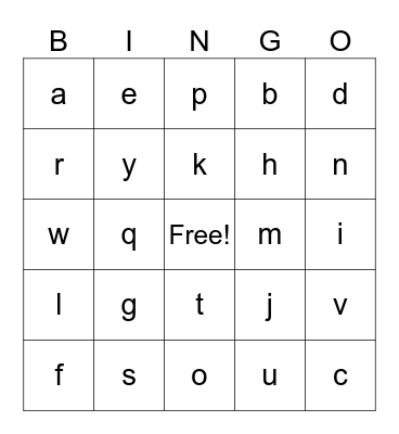 Alphabet Bingo Card