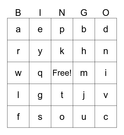 Alphabet Bingo Card
