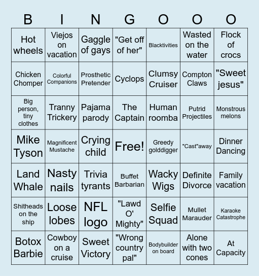 Characters on the Cruise Bingo Card