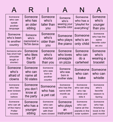 Name Bingo Icebreaker Bingo Card