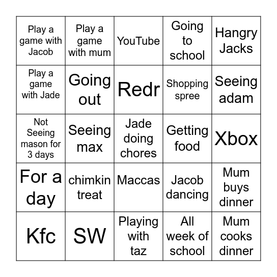 Wijnen bingo or we stay at dads Bingo Card