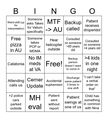 Week 2 Nights Bingo Card