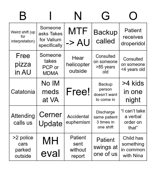 Week 2 Nights Bingo Card