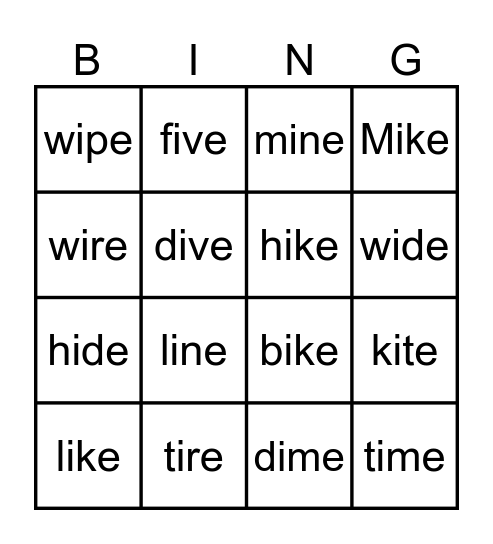 Open Ii sound Bingo Card