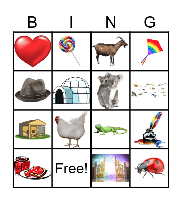 Letter G-L bingo Card