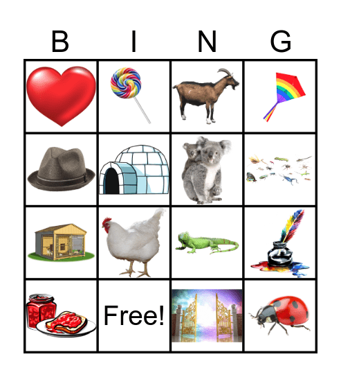 Letter G-L bingo Card