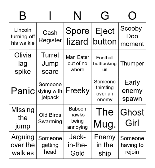 Lethal Bingo Card