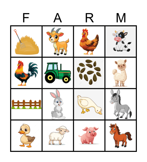 Petting Farm Bingo Card