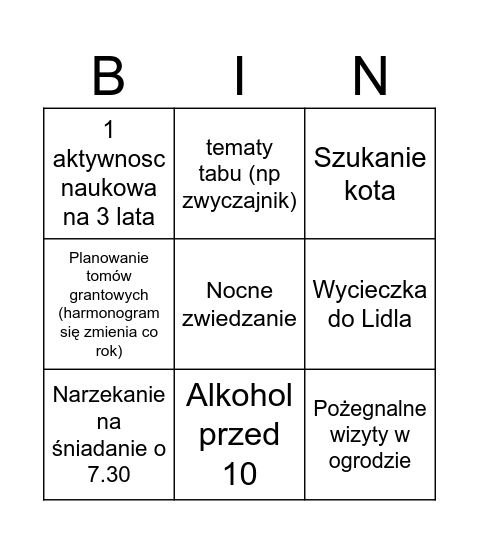 Wycieczki do Tyńca Bingo Card