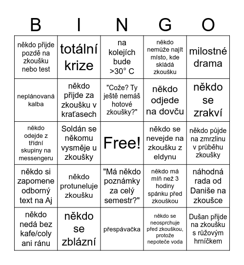 Zkouškové v letňáku 2025 Bingo Card